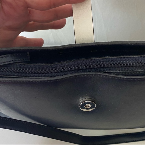 Preston & York Navy Blue & White Silvertone Chain Handle Handbag Purse - Picture 7 of 9